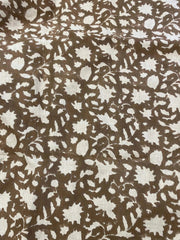 Block Print Handloom Linen Fabric Linen Fabric Flower Rusty Browne upholstery fabric pillow cover - Rohiyaan